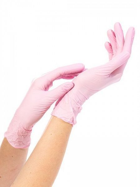 Перчатки "HR" р-р M нитриловые 50 пар (розовые)