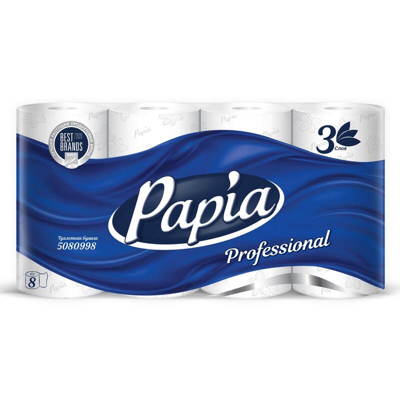 Хоз. товары Бумага туалетная Papia Professional 3 слойная белая (8рул/уп)