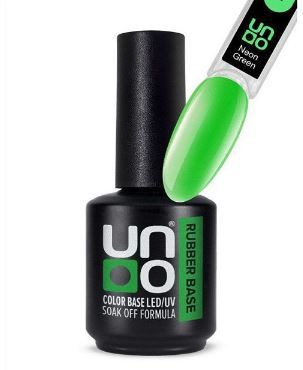 UNO, Neon Green Гель-лак базовый Rubber Color Base Gel, 12 г