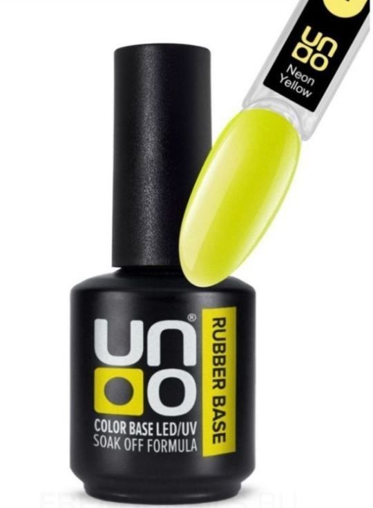 UNO, Neon Yellow Гель-лак базовый Rubber Color Base Gel, 12 г