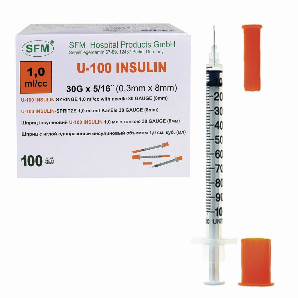 Шприц инсулиновый SFM 1 мл U-100 c несъемной иглой 30G (0,30 * 8) 10 шт